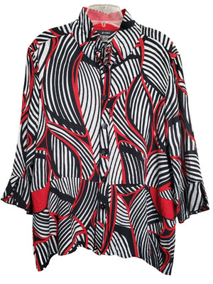 Ali Miles Textured Wire Collar 3/4 Sleeve Button-Up Tunic Size PXL Artsy