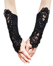 Fingerless Satin 1920s Gloves Women Banquet Party Fingerless 11 Inch Black