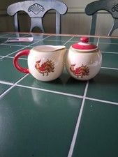 Vtg Rooster Cream And Sugar Jar Set/ Tabletops Gallery/Hand Painted