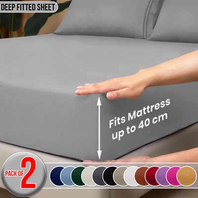 IMPERIAL ROOMS 2X Full Deep Pocket Fitted Sheet 40cm Bed Sheets Single Double King Size 2 Pack