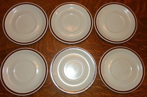 6 Woodhaven Collection Stoneware Brown Band Sandusky 6 inch Saucer plates