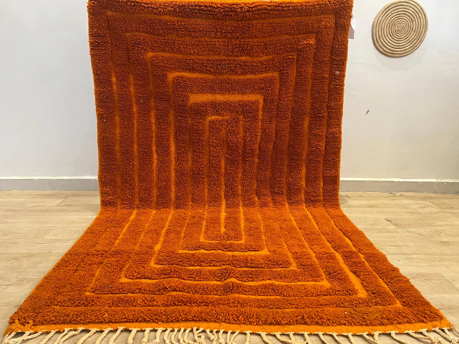 Color Orange Moroccan Beni Ourain Berber Wool Rug Handmade Design Carpet Rug