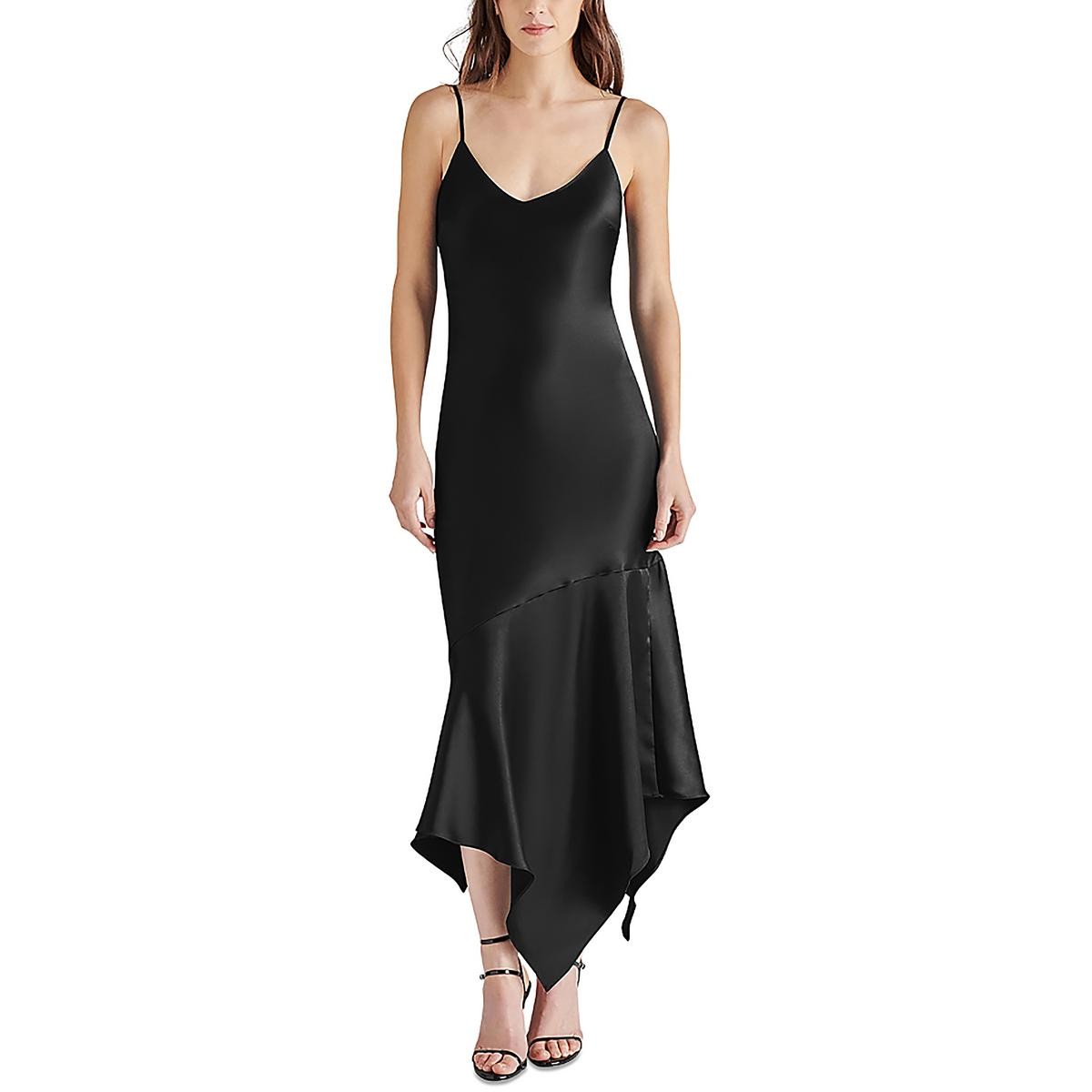 Женское макси-вечернее платье Lucille из черного атласа Steve Madden Womens XL BHFO 4752