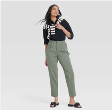 A New Day Tapered High Rise Ankle Length Tailored Trousers Sz 2 Olive Green NWT