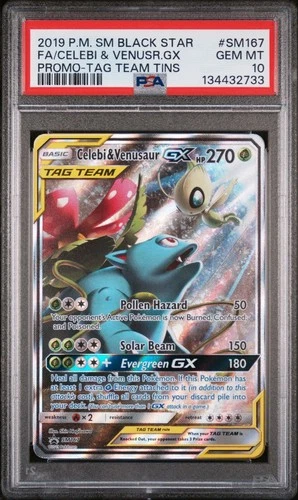 2019 Pokemon SM Black Star Promo SM167 Celebi & Venusaur GX Tag Team PSA 10
