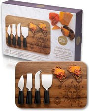 4 Piece Cheese Knife Set & Acacia Board - Stylish Cheese Knives Gift Set Gift