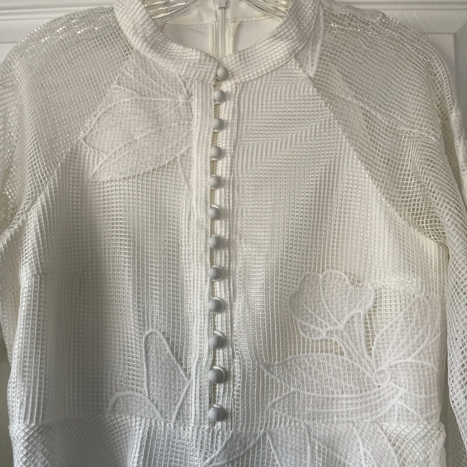 Mini Vestido Anthropologie Bordado Blanco Floral Manga Larga Abullonada Talla M Foto 3 de 4