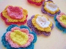 18 Hand Crocheted 3 Tier Colorful Flower Applique/Mix Color/Craft/Knit/Trim C16