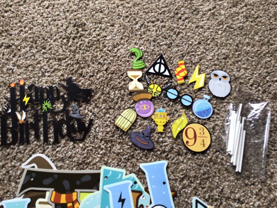 Harry Potter Birthday Supplies Banner Picks Topper Balloons Table Sitters Decor - Image 2 of 4