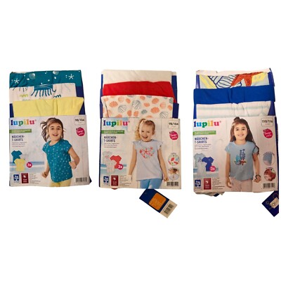 Mädchen T-Shirt 3er Pack Shirts 100% Baumwolle Lupilu Farben 86 bis 110 Girl