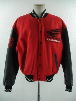 #ad #ad Men#x27;s XL 44 46 Vtg Honda The Red Riders Black Embroidered Varsity Leather Jacket $349.99