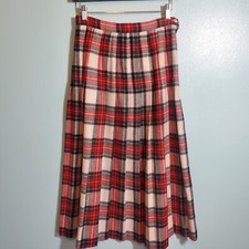 Vintage Ann Stevens Pleated Plaid Tartan Skirt Red Green White Women's Size 9/10