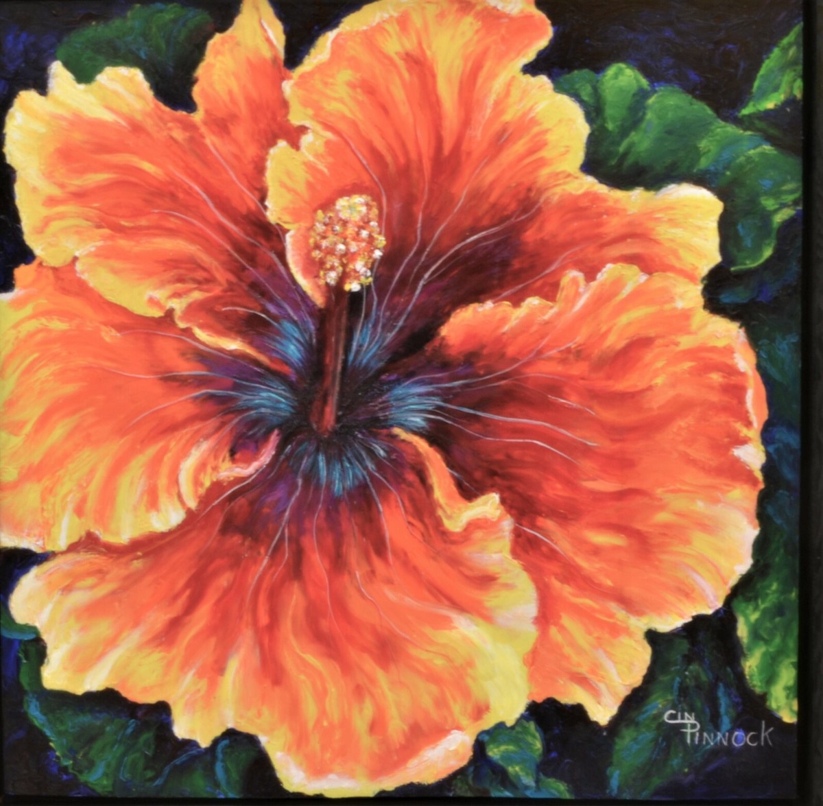 Hibiscus Flower,colorful,finger-painting,original,oil,bright