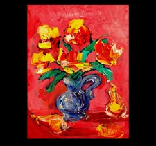 Roses  ART SIGNED  Original Oil Painting on canvas IMPRESSIONIST  th653r