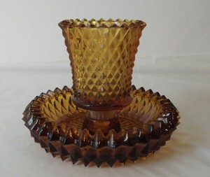 Vintage Indiana Amber Glass Diamond Point 2 piece Votive ...