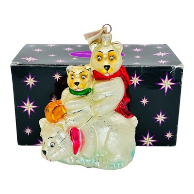 Christopher Radko Bear Affair Polar Bear Glass Christmas Ornament 7  With Tag