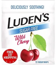 LUDEN'S Sugar Free Wild Cherry Throat Drops, Sore Throat Relief, 75 Count