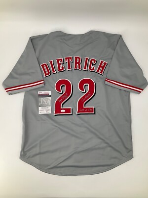 DEREK DIETRICH CINCINNATI REDS SIGNED STITCHED CUSTOM JERSEY JSA COA WITH  INSC