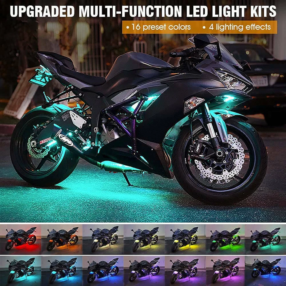 16 luces LED Bluetooth para motocicleta Underglow para Harley Davidson Blackline Foto 2 de 4