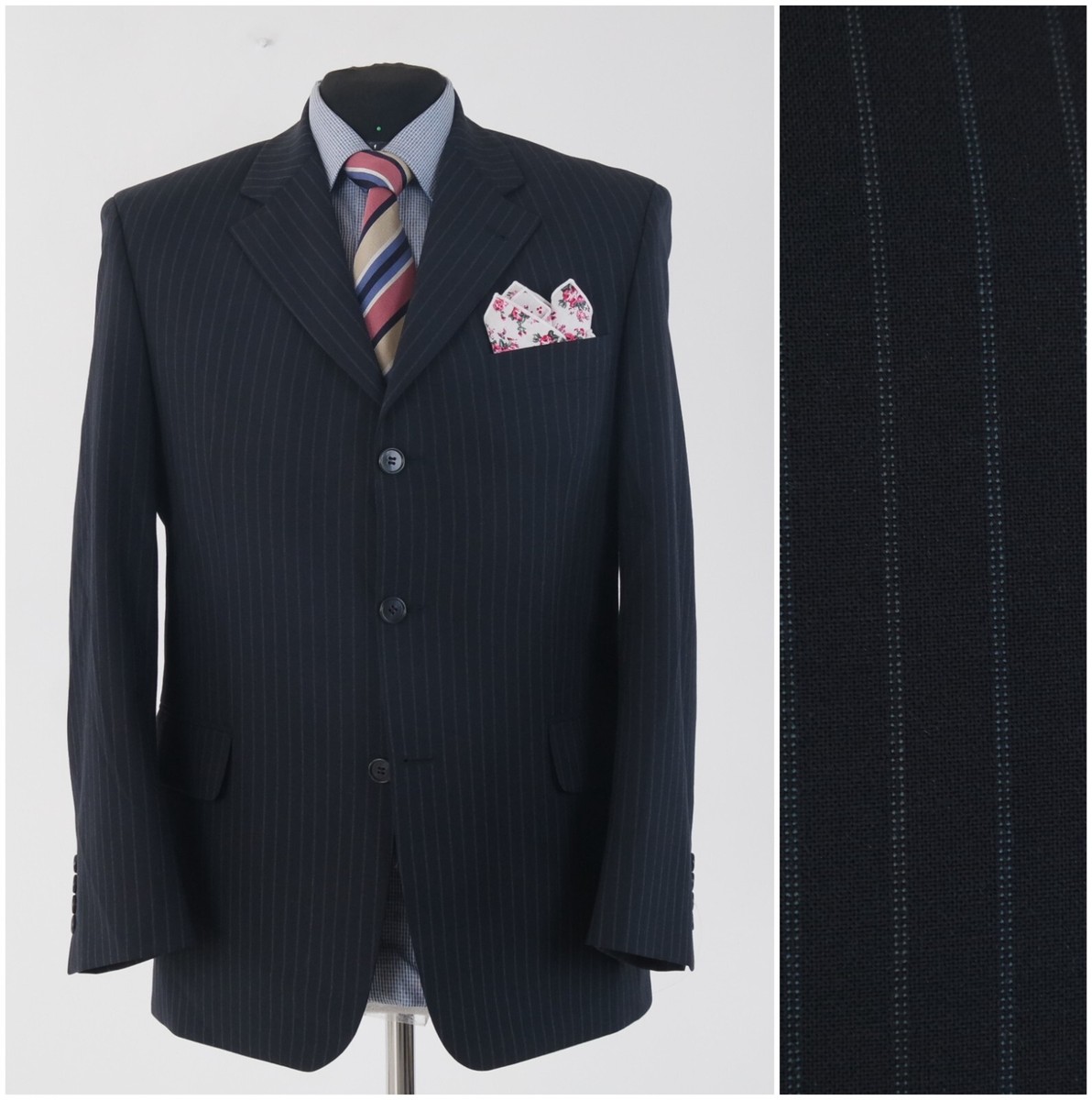 Mens Striped Sport Coat 44S US Size DIGEL Black Wool Blazer Jacket