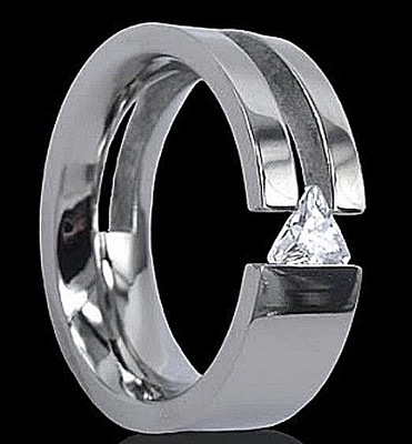 Wide Titanium TENSION Fashion RING with Triangle CZ, size 9 - Hypoallergenic