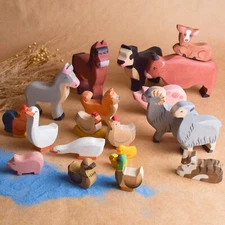 Wooden Toy Farm Animal Set 22 pcs. Toys Figurines Uniqe Handmade Gift Montessori