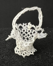Tiny Miniature Tatted Basket with Handle 1 1/4" Tall x 1/2" Base