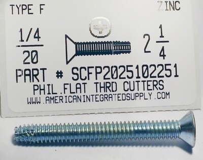 1/4-20x2-1/4'' Flat Phillips Thread Cutting Screws Type F Steel Zinc Plated (100)