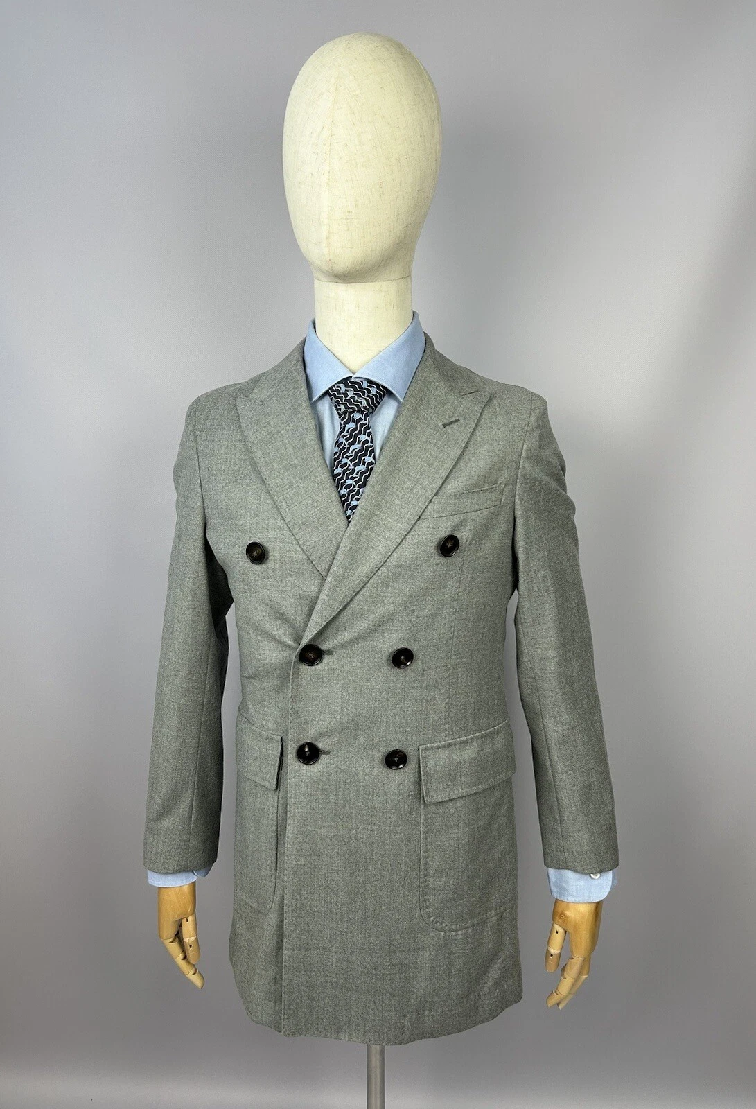 Paoloni Quarantotto Double Breasted Wool Grey Unlined Blazer EU46 UK36 P2P 18'8"