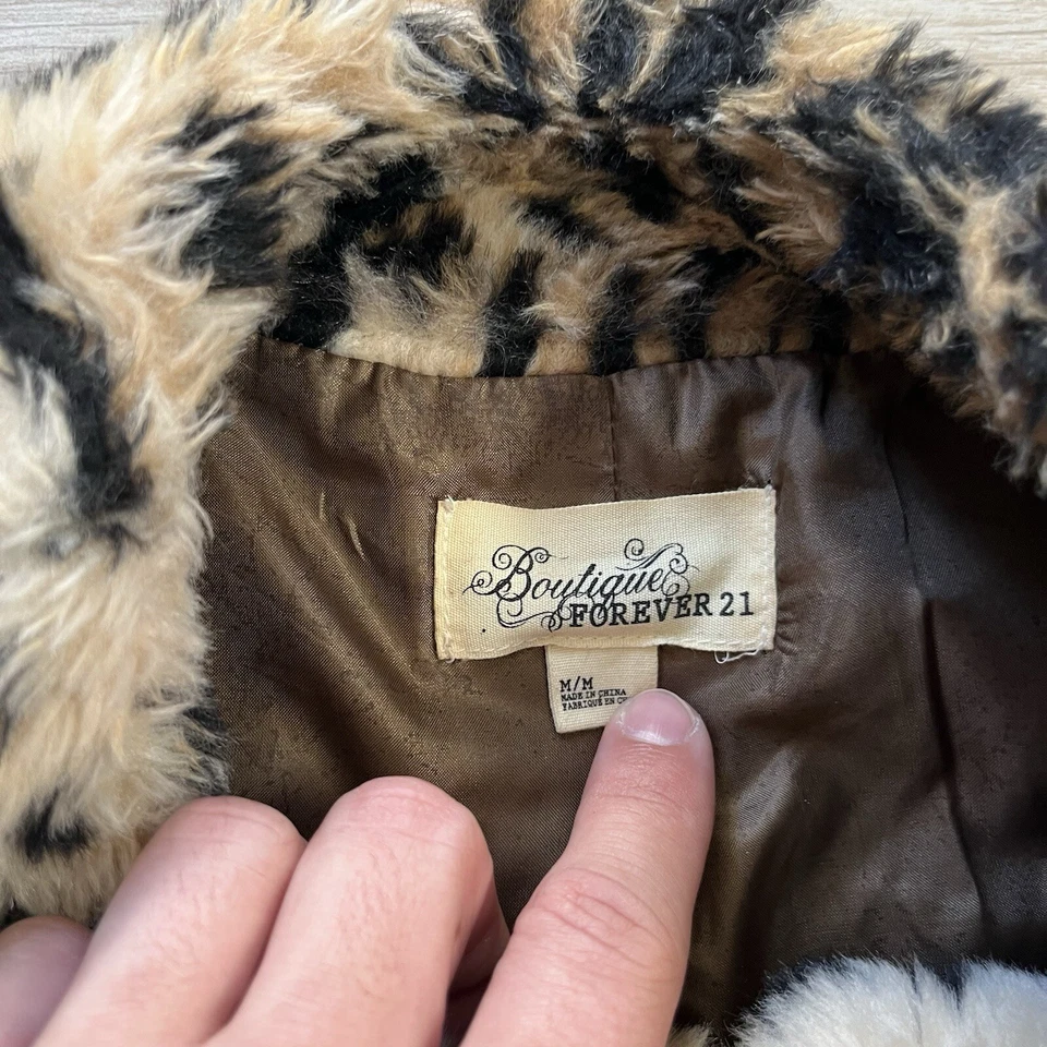 Boutique Forever 21 Faux Fur Coat Jacket Leopard Black/Brown Sz M/M PLUSH - Image 3 of 4