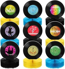 Jetec 9 Pieces Record Honeycomb Centerpieces 50s Sock Hop Party Decorations... 