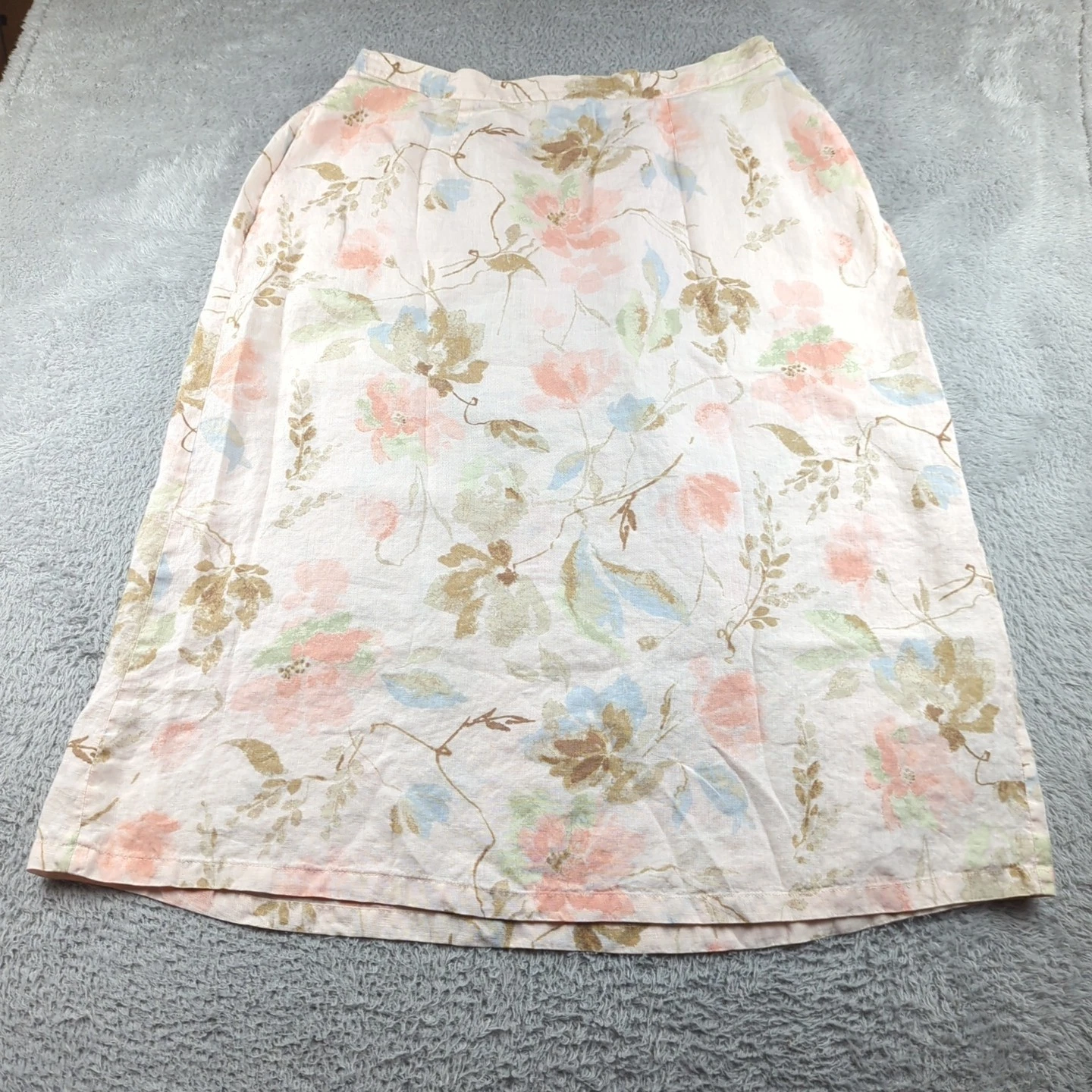VTG Liz Claiborne Skirt Womens 18 Pink Floral 100% Linen Beach Maxi Watercolor