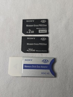 Sony 2GB & 256mb Memory Stick PRO Duo + Adapter PSP Cypershot Camera