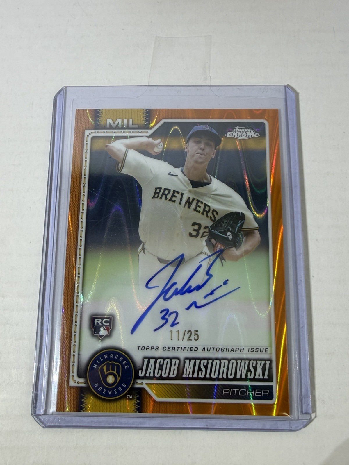 2026 Topps Chrome Baseball Jacob Misiorowski Orange Raywave Auto 11/25 CASEHIT￼ view 9