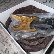 Celine Triomphe black leather belt 115 cms Gold Buckle