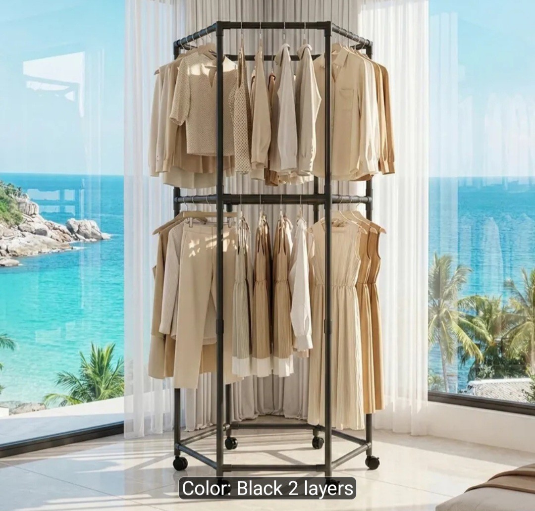 Two-Tier Hexagonal Drying Rack - Sturdy Metal Floor-Standing Double-Layer Design