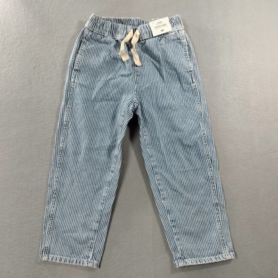 NWT H&M Loose Fit Stretch Blue White Striped Drawstring Jogger Pants Kids Sze 5T