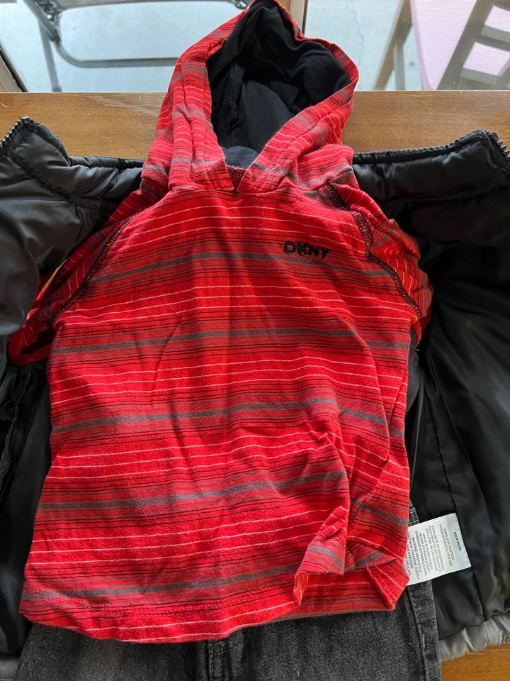 DKNY 3-Piece Outfit 18 mo Puffer Vest Hoodie Long Sleeve Shirt Pants Toddler - Image 4 of 4