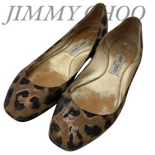 Jimmy Choo Suede SquareToe Flat Pumps Leopard Animal Print Size 38.5