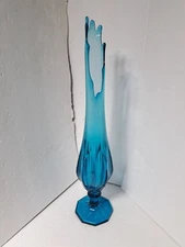 Vintage LE Smith Dominion Blue Pedestal Swung Viking Glass Vase 9 Pedals  22”
