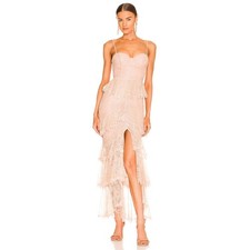MAJORELLE Zelda Fitz Gown Nude Lace Ruffle High Slit Corset Bustier XS