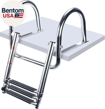 3 Steps Pontoon Boat Ladder, Stainless Steel Folding Telescoping Rear Entry Inbo