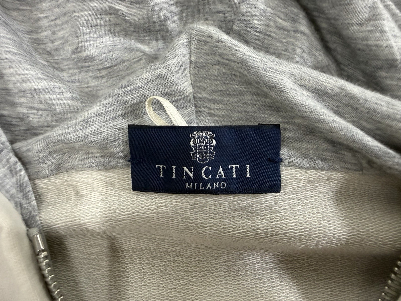 Tincati Milano Men’s 54 Cotton Full Zip Hoodie Cream Gray Made in Italy image 3
