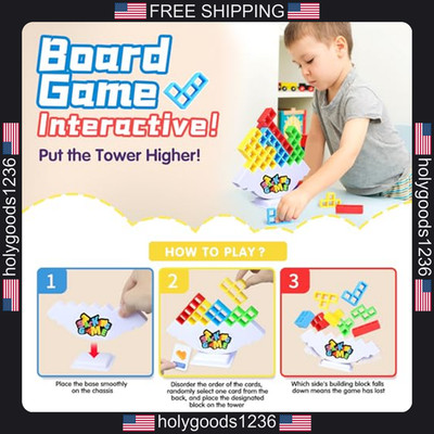 BBnote 64pcs stack game for adults and kids tetra board tower building block toy