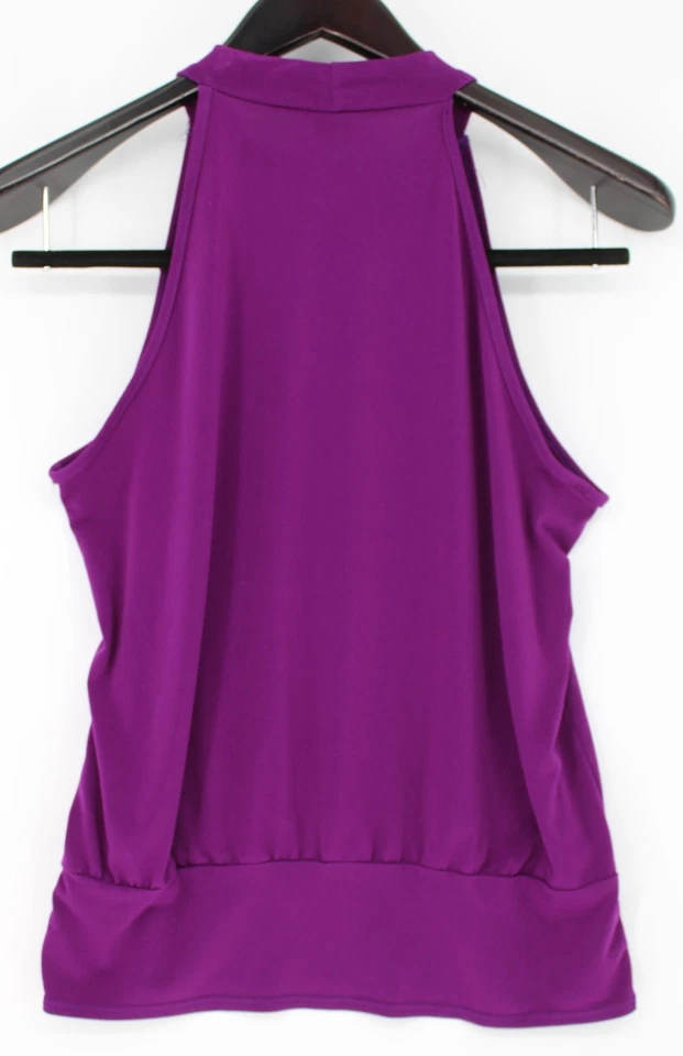 Camisa Rue21 Para Mujer Grande Púrpura Volantes Frontales Sin Mangas Halter Blusa Prenda para el torso Elegante Foto 2 de 4