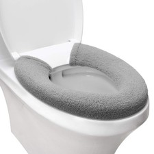 Toilet Seat Cover,Bathroom Soft Thicker Warmer with Snaps 27.56 inches, Gray