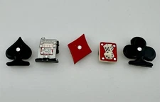 Vtg Lot of 5 Casino Themed Button Covers Set Spade Diamond Dice & Slot Machine