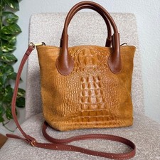 Borse in Pelle Italian Leather Croc Embossed Mini Tote Crossbody Bag Cognac