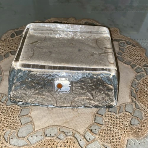 Vintage 1" Square Blenko Block Ice Clear Sculpture MCM Art Glass Paperweight