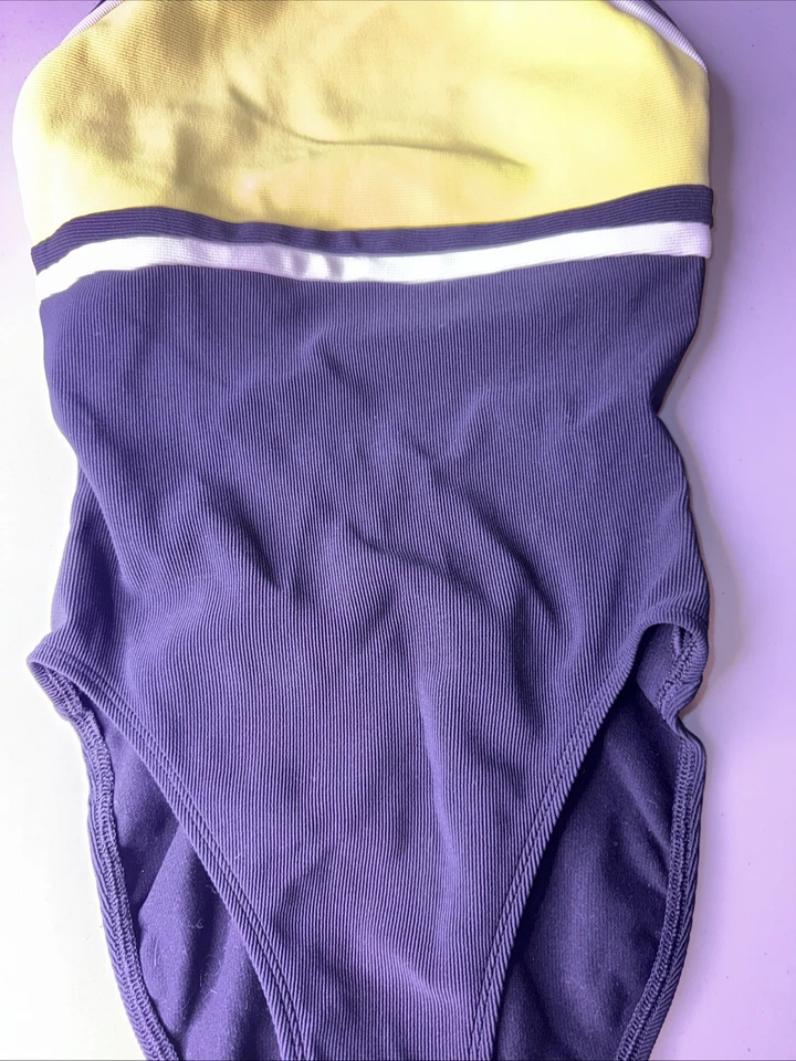 Traje de baño JAG talla 10 de una pieza espalda corredor texturizada negro/blanco/amarillo neón EE. UU. Foto 3 de 4